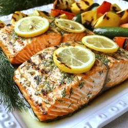 - 4 salmon fillets (6 oz each) - 2 tablespoons olive oil - 2 lemons (zest and juice) - 3 cloves garlic, minced - 1 tablespoon fresh dill, chopped - 1 tablespoon fresh parsley, chopped - 1 teaspoon salt - 1/2 teaspoon black pepper - 1 teaspoon honey (optional for sweetness) - Grill - Bowl for marinade - Whisk - Shallow dish For this lemon herb grilled salmon, you need fresh ingredients. Start with 4 salmon fillets. Each piece should weigh about 6 ounces. This ensures even cooking. You will also need 2 tablespoons of olive oil. This adds richness and helps the fish cook nicely. Next, grab 2 lemons. You will use both the zest and juice. The zest adds a bright flavor, while the juice adds tang. You will also need 3 cloves of garlic, minced finely for a strong flavor. Herbs bring the dish alive. Use 1 tablespoon of fresh dill and 1 tablespoon of fresh parsley. These herbs give a fresh taste that pairs well with salmon. Season the fish with 1 teaspoon of salt and 1/2 teaspoon of black pepper. These simple seasonings highlight the salmon’s natural flavor. You can add 1 teaspoon of honey if you want a hint of sweetness. Gather your kitchen tools. You will need a grill for cooking. A bowl helps mix the marinade. A whisk is useful to blend all the ingredients well. Finally, a shallow dish is needed to marinate the salmon. This simple list of ingredients and tools makes preparing lemon herb grilled salmon easy. Follow the full recipe for step-by-step instructions. Enjoy cooking! To start, you will need to make the marinade. In a bowl, whisk together: - 2 tablespoons olive oil - Juice and zest from 2 lemons - 3 cloves garlic, minced - 1 tablespoon fresh dill, chopped - 1 tablespoon fresh parsley, chopped - 1 teaspoon salt - 1/2 teaspoon black pepper If you like a sweet touch, add 1 teaspoon of honey. This adds great depth to your dish. Now, take your salmon fillets. Place them in a shallow dish. Pour the marinade over the fillets. Make sure each fillet is well coated. Cover the dish and refrigerate for at least 30 minutes. You can marinate for up to 2 hours if you want more flavor. Next, it's time to grill! Preheat your grill to medium-high heat. Remember to oil the grill grates. This step prevents sticking. Take the salmon out of the marinade. Let any excess marinade drip off. Place the salmon skin-side down on the grill. Grill for 4-5 minutes without moving them. After this, gently flip the fillets. Grill for another 3-4 minutes. The salmon should be cooked through and flake easily with a fork. Now your Lemon Herb Grilled Salmon is ready to enjoy! For the full recipe, refer to the earlier section. Marinating salmon is key to flavor. You want to soak the fish in your marinade. Let it sit for at least 30 minutes. This time helps the flavors soak in well. You can marinate for up to 2 hours for a deeper taste. But be careful! If you marinate too long, the fish can become mushy. Check your timing to keep the right texture. To get great grill marks, start with a hot grill. Preheat it to medium-high heat. Before you place the salmon on the grill, oil the grates. This helps prevent sticking. When you place the salmon skin-side down, do not move it for 4-5 minutes. This allows those beautiful marks to form. When flipping, use a spatula to gently lift and turn the fillet. Letting the salmon rest is key before serving. This step helps the juices settle back into the fish. If you skip this, the salmon might dry out. After grilling, let it rest for about 2-3 minutes. This also helps to keep it warm when you serve it. Aim for a serving temperature that is warm but not hot. This keeps the flavor fresh and tasty. For the full recipe, check out the Lemon Herb Grilled Salmon section. {{image_2}} You can switch up the herbs in this recipe. If you don’t have dill, try using thyme or tarragon. Both will give your salmon a fresh taste. For parsley, cilantro can be a fun choice. It adds a zesty twist. You can also mix in basil for a sweeter flavor. Each herb brings its own charm to this dish. Do you like a bit of spice? Adding chili flakes can give your salmon a nice kick. Just a pinch can make a big difference. For a smoky flavor, you can make a chipotle marinade. Mix chipotle powder with your olive oil and lemon juice for a bold taste. This adds heat without overpowering the fresh herbs. Grilling is great, but you can bake or broil salmon too. Preheat your oven to 400°F (200°C). Place your salmon on a baking sheet lined with foil. Bake for about 12-15 minutes. If you want a quick method, try stove-top grilling. Use a grill pan on medium heat. It cooks rapidly and still gives nice grill marks. Each method works well for this tasty lemon herb salmon. For the full recipe, check the ingredients and instructions above. To keep your cooked salmon fresh, store it in the fridge. Place the salmon in an airtight container. This helps keep it moist and tasty. If you have leftover marinade, do not use it on the cooked fish. It can cause the salmon to spoil. To freeze grilled salmon, wrap each piece tightly in plastic wrap. This prevents freezer burn. Then, place the wrapped salmon in a freezer bag or container. Label it with the date. To thaw, move the salmon to the fridge overnight. This keeps the texture nice and firm. When reheating, avoid the microwave if you can. Instead, use the oven. Preheat it to 275°F (135°C). Place the salmon in a baking dish, covered with foil. Heat for about 15 minutes. This helps keep the salmon moist. Serve with fresh lemon slices to brighten the flavor! For more details on making Lemon Herb Grilled Salmon, check out the Full Recipe. Yes, you can use frozen salmon. Just make sure to thaw it first. Place the salmon in the fridge overnight or use a cold water method. This keeps the texture nice and firm for grilling. Salmon is ready when it is opaque and flakes easily with a fork. It should feel firm to the touch. If you have a food thermometer, aim for an internal temperature of 145°F (63°C). Many sides go well with this dish. Here are a few ideas: - Grilled vegetables (like zucchini and bell peppers) - A fresh garden salad with a light dressing - Quinoa or rice for a hearty option - Garlic bread for a delightful crunch Absolutely! You can use other fish like trout or tilapia. Just adjust the cooking time, as thinner fish may cook faster. They will still taste great with the lemon herb marinade. If you lack fresh herbs, dried ones work too. Use about one-third of the amount. For example, if the recipe calls for 1 tablespoon of fresh dill, use 1 teaspoon of dried dill. You can also use herb blends like Italian seasoning for a new twist. For the complete recipe, see the [Full Recipe]. In this blog post, I shared my easy recipe for Lemon Herb Grilled Salmon. You learned about the key ingredients, kitchen tools, and step-by-step grilling instructions. The tips for marinating and achieving perfect grill marks will help you succeed. Remember, variations can add your own twist, and proper storage keeps leftovers fresh. Grilling salmon can be simple and fun. Enjoy serving this tasty dish to your friends and family!
