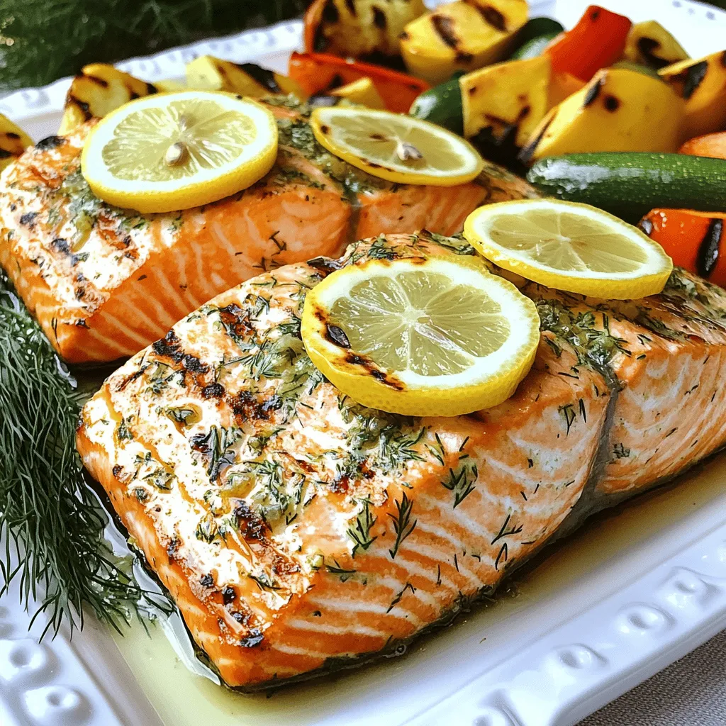 - 4 salmon fillets (6 oz each) - 2 tablespoons olive oil - 2 lemons (zest and juice) - 3 cloves garlic, minced - 1 tablespoon fresh dill, chopped - 1 tablespoon fresh parsley, chopped - 1 teaspoon salt - 1/2 teaspoon black pepper - 1 teaspoon honey (optional for sweetness) - Grill - Bowl for marinade - Whisk - Shallow dish For this lemon herb grilled salmon, you need fresh ingredients. Start with 4 salmon fillets. Each piece should weigh about 6 ounces. This ensures even cooking. You will also need 2 tablespoons of olive oil. This adds richness and helps the fish cook nicely. Next, grab 2 lemons. You will use both the zest and juice. The zest adds a bright flavor, while the juice adds tang. You will also need 3 cloves of garlic, minced finely for a strong flavor. Herbs bring the dish alive. Use 1 tablespoon of fresh dill and 1 tablespoon of fresh parsley. These herbs give a fresh taste that pairs well with salmon. Season the fish with 1 teaspoon of salt and 1/2 teaspoon of black pepper. These simple seasonings highlight the salmon’s natural flavor. You can add 1 teaspoon of honey if you want a hint of sweetness. Gather your kitchen tools. You will need a grill for cooking. A bowl helps mix the marinade. A whisk is useful to blend all the ingredients well. Finally, a shallow dish is needed to marinate the salmon. This simple list of ingredients and tools makes preparing lemon herb grilled salmon easy. Follow the full recipe for step-by-step instructions. Enjoy cooking! To start, you will need to make the marinade. In a bowl, whisk together: - 2 tablespoons olive oil - Juice and zest from 2 lemons - 3 cloves garlic, minced - 1 tablespoon fresh dill, chopped - 1 tablespoon fresh parsley, chopped - 1 teaspoon salt - 1/2 teaspoon black pepper If you like a sweet touch, add 1 teaspoon of honey. This adds great depth to your dish. Now, take your salmon fillets. Place them in a shallow dish. Pour the marinade over the fillets. Make sure each fillet is well coated. Cover the dish and refrigerate for at least 30 minutes. You can marinate for up to 2 hours if you want more flavor. Next, it's time to grill! Preheat your grill to medium-high heat. Remember to oil the grill grates. This step prevents sticking. Take the salmon out of the marinade. Let any excess marinade drip off. Place the salmon skin-side down on the grill. Grill for 4-5 minutes without moving them. After this, gently flip the fillets. Grill for another 3-4 minutes. The salmon should be cooked through and flake easily with a fork. Now your Lemon Herb Grilled Salmon is ready to enjoy! For the full recipe, refer to the earlier section. Marinating salmon is key to flavor. You want to soak the fish in your marinade. Let it sit for at least 30 minutes. This time helps the flavors soak in well. You can marinate for up to 2 hours for a deeper taste. But be careful! If you marinate too long, the fish can become mushy. Check your timing to keep the right texture. To get great grill marks, start with a hot grill. Preheat it to medium-high heat. Before you place the salmon on the grill, oil the grates. This helps prevent sticking. When you place the salmon skin-side down, do not move it for 4-5 minutes. This allows those beautiful marks to form. When flipping, use a spatula to gently lift and turn the fillet. Letting the salmon rest is key before serving. This step helps the juices settle back into the fish. If you skip this, the salmon might dry out. After grilling, let it rest for about 2-3 minutes. This also helps to keep it warm when you serve it. Aim for a serving temperature that is warm but not hot. This keeps the flavor fresh and tasty. For the full recipe, check out the Lemon Herb Grilled Salmon section. {{image_2}} You can switch up the herbs in this recipe. If you don’t have dill, try using thyme or tarragon. Both will give your salmon a fresh taste. For parsley, cilantro can be a fun choice. It adds a zesty twist. You can also mix in basil for a sweeter flavor. Each herb brings its own charm to this dish. Do you like a bit of spice? Adding chili flakes can give your salmon a nice kick. Just a pinch can make a big difference. For a smoky flavor, you can make a chipotle marinade. Mix chipotle powder with your olive oil and lemon juice for a bold taste. This adds heat without overpowering the fresh herbs. Grilling is great, but you can bake or broil salmon too. Preheat your oven to 400°F (200°C). Place your salmon on a baking sheet lined with foil. Bake for about 12-15 minutes. If you want a quick method, try stove-top grilling. Use a grill pan on medium heat. It cooks rapidly and still gives nice grill marks. Each method works well for this tasty lemon herb salmon. For the full recipe, check the ingredients and instructions above. To keep your cooked salmon fresh, store it in the fridge. Place the salmon in an airtight container. This helps keep it moist and tasty. If you have leftover marinade, do not use it on the cooked fish. It can cause the salmon to spoil. To freeze grilled salmon, wrap each piece tightly in plastic wrap. This prevents freezer burn. Then, place the wrapped salmon in a freezer bag or container. Label it with the date. To thaw, move the salmon to the fridge overnight. This keeps the texture nice and firm. When reheating, avoid the microwave if you can. Instead, use the oven. Preheat it to 275°F (135°C). Place the salmon in a baking dish, covered with foil. Heat for about 15 minutes. This helps keep the salmon moist. Serve with fresh lemon slices to brighten the flavor! For more details on making Lemon Herb Grilled Salmon, check out the Full Recipe. Yes, you can use frozen salmon. Just make sure to thaw it first. Place the salmon in the fridge overnight or use a cold water method. This keeps the texture nice and firm for grilling. Salmon is ready when it is opaque and flakes easily with a fork. It should feel firm to the touch. If you have a food thermometer, aim for an internal temperature of 145°F (63°C). Many sides go well with this dish. Here are a few ideas: - Grilled vegetables (like zucchini and bell peppers) - A fresh garden salad with a light dressing - Quinoa or rice for a hearty option - Garlic bread for a delightful crunch Absolutely! You can use other fish like trout or tilapia. Just adjust the cooking time, as thinner fish may cook faster. They will still taste great with the lemon herb marinade. If you lack fresh herbs, dried ones work too. Use about one-third of the amount. For example, if the recipe calls for 1 tablespoon of fresh dill, use 1 teaspoon of dried dill. You can also use herb blends like Italian seasoning for a new twist. For the complete recipe, see the [Full Recipe]. In this blog post, I shared my easy recipe for Lemon Herb Grilled Salmon. You learned about the key ingredients, kitchen tools, and step-by-step grilling instructions. The tips for marinating and achieving perfect grill marks will help you succeed. Remember, variations can add your own twist, and proper storage keeps leftovers fresh. Grilling salmon can be simple and fun. Enjoy serving this tasty dish to your friends and family!