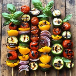- Red bell pepper - Yellow bell pepper - Zucchini - Red onion - Cherry tomatoes - Mushrooms When you choose your vegetables, pick fresh and colorful ones. Red and yellow bell peppers add sweetness. Zucchini brings a nice crunch. Red onion gives a sharp bite, while cherry tomatoes burst with juice. Mushrooms add an earthy flavor. Together, they create a tasty mix that pleases your palate. - Olive oil - Balsamic vinegar - Garlic powder - Dried oregano - Salt and pepper The marinade is key for flavor. Start with olive oil, which adds richness. Balsamic vinegar gives a tangy kick. Garlic powder packs a punch without being too strong. Dried oregano adds a hint of the Mediterranean. Finally, salt and pepper balance everything out. Mix these together for a tasty coating. - Fresh basil For a finishing touch, consider fresh basil. It has a bright flavor that complements the grilled veggies. Just sprinkle it on top before serving. This small step adds color and freshness to your dish. You can find the full recipe in the section above. Enjoy making your skewers! First, grab a large bowl. You will whisk together olive oil and balsamic vinegar. This mix gives the skewers a tasty kick. Next, add garlic powder, dried oregano, salt, and pepper. This blend makes the marinade flavorful. Now, it’s time to chop the vegetables. Cut the red and yellow bell peppers into chunks. Slice the zucchini into thick rounds. Cut the red onion into quarters. You can leave the cherry tomatoes whole. Halve the mushrooms if they are large. Once chopped, place all the veggies in the bowl with the marinade. Toss them well to coat. The longer they sit, the better they soak up the flavor. For skewering, take wooden or metal skewers. If using wooden ones, soak them in water for at least 30 minutes. This helps prevent burning. Thread the marinated vegetables onto the skewers. Alternate types for color and variety. Preheat your grill to medium-high heat, around 400°F (200°C). Now, place the skewers on the grill. Grill them for about 10-15 minutes. Turn them every few minutes. This ensures all sides get those lovely grill marks. Enjoy the fragrant aroma as they cook! To get the best grill marks, preheat your grill to medium-high heat, around 400°F. This heat helps the veggies cook fast. When you place the skewers on the grill, leave space between them. This allows hot air to flow and cook all sides evenly. Turn the skewers every few minutes. This gives you those nice charred lines we all love. Soaking wooden skewers is vital. If you skip this step, they may burn on the grill. Soak them in water for at least 30 minutes. This simple trick helps keep your skewers intact and your veggies safe from flames. Grilled vegetable skewers shine with a great sauce or dip. Try serving them with a tangy balsamic glaze or a creamy garlic dip. You can also add a sprinkle of fresh herbs, like basil or parsley, for extra flavor. These simple touches elevate your dish and impress your guests. For more details on making these skewers, check the Full Recipe. {{image_2}} You can change up the vegetables to fit the season. Use what's fresh or on sale. Try asparagus in spring or butternut squash in fall. A mix of colors makes the skewers pop. Think about using purple eggplant or orange carrots. These swaps keep your dish exciting and tasty. Marinades can change the whole flavor. A citrus-based marinade adds a bright taste. Mix lemon juice, lime juice, and zest for a fresh kick. If you like heat, add chili flakes to your mix. This adds a spicy twist to your skewers, making them more fun. Herbs and spices can greatly enhance flavor. Fresh herbs like rosemary or thyme work well. You can even try smoked paprika for a deep, smoky taste. Don’t forget about cumin for an earthy flavor. These choices let you customize your skewers easily. Use what you love to make them perfect for your taste. For the full recipe, refer to the [Full Recipe]. To keep your grilled vegetable skewers fresh, store them in an airtight container. Place a piece of parchment paper between layers if stacking. This helps prevent sticking. Refrigerate them within two hours of grilling. They will stay good for up to three days. When you are ready to eat, check for any signs of spoilage. To reheat your skewers, use the oven or grill. Preheat your oven to 350°F (175°C). Place the skewers on a baking sheet and cover with foil. Heat for about 10 minutes. If using the grill, preheat it to low heat. Grill for about 5 minutes, turning often. These methods help keep the texture and flavor intact. Yes, you can freeze grilled vegetable skewers! Wrap each skewer tightly in plastic wrap. Then place them in a freezer-safe bag. They will stay fresh for up to three months. To use, thaw them in the fridge overnight. Reheat as mentioned above to enjoy your tasty meal again. You should grill vegetable skewers for about 10 to 15 minutes. Start with a preheated grill set to medium-high heat, around 400°F (200°C). Turn the skewers every few minutes for even cooking. Look for tender veggies with nice grill marks. If you want softer veggies, grill them a bit longer. Remember, each vegetable cooks at a different rate. For example, zucchini may cook faster than onions. Yes, you can use frozen vegetables, but they may change the flavor and texture. Frozen veggies often have more water. This can lead to sogginess when grilled. If you choose frozen, thaw them first and pat them dry. You may also need to adjust the cooking time. Start grilling them for a few extra minutes to ensure they cook through. You can add many items to your skewers! Think about adding proteins like chicken, shrimp, or tofu for a heartier meal. Fruits like pineapple or peaches also add a sweet twist. Just cut them into similar sizes for even cooking. Mixing veggies and fruits can create fun flavors. Get creative and customize your skewers based on your taste! For a full recipe, check out the Full Recipe section. You've learned how to make delicious vegetable skewers, from ingredient prep to grilling tips. Using fresh veggies, a tasty marinade, and solid grilling techniques will make your skewers shine. Don't forget to explore fun variations and serving ideas. These skewers are great for any meal or gathering. Keep experimenting and enjoy the flavors!