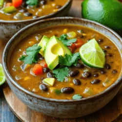 For a tasty and hearty Spicy Black Bean Soup, gather these key items: - 2 cans (15 oz each) black beans, drained and rinsed - 1 medium onion, finely chopped - 3 cloves garlic, minced - 1 bell pepper (red or green), diced - 1 jalapeño, diced (seeds removed for less heat) - 4 cups vegetable broth - 1 teaspoon ground cumin - 1 teaspoon smoked paprika - 1 teaspoon chili powder - 1 tablespoon olive oil - Salt and pepper to taste - 1 lime, juiced These ingredients combine for a rich, flavorful soup. Canned black beans save time, while fresh vegetables add crunch and taste. Don’t skip the spices; they give the soup its signature kick. To elevate your soup, consider these garnishes: - Fresh cilantro - Avocado slices - Lime wedges Garnishes add color and enhance the flavor. Fresh cilantro brightens the dish, while avocado adds creaminess. A squeeze of lime juice just before serving gives a zesty finish. For the full list of instructions and cooking methods, check out the [Full Recipe]. - Sautéing the vegetables Start by heating the olive oil in a large pot over medium heat. Add the chopped onion and bell pepper. Stir them for about 5 minutes. You want them soft and fragrant. - Adding garlic and jalapeño Next, add the minced garlic and diced jalapeño. Cook for 2 more minutes. This step adds a nice kick to your soup. - Combining ingredients and simmering Now, add the rinsed black beans, vegetable broth, cumin, smoked paprika, and chili powder to the pot. Bring the mix to a boil. Once boiling, lower the heat and let it simmer for 20 minutes. This helps the flavors meld together. - Blending for desired texture After simmering, blend the soup until creamy. You can use an immersion blender right in the pot. If you don’t have one, blend it in batches using a standard blender. Leave some chunks for texture. - Adding lime juice and seasoning Stir in the lime juice. Season with salt and pepper to your taste. If your soup seems too thick, add a bit more broth or water to reach your preferred thickness. - Presentation tips for serving Serve the soup hot in deep bowls. Garnish with chopped cilantro and avocado slices. Add a lime wedge on the side for extra zest. A drizzle of olive oil on top adds richness and looks great. For the full recipe, check the [Full Recipe]. To make your spicy black bean soup pop, focus on spices. You can adjust the heat by adding more jalapeños or chili powder. If you want a milder soup, remove the jalapeño seeds or use less chili powder. Using aromatics is key. Start with onion and garlic for a rich base. You can also add spices like cumin and smoked paprika early in the cooking. This helps the flavors bloom and blend well. Experiment with herbs like oregano or thyme for more depth. Getting the right texture can change your soup game. For a creamy soup, blend it well. I suggest using an immersion blender. This keeps some beans whole for a nice bite. If you like a chunkier soup, blend just half the mixture. You can also play with the thickness. If your soup is too thick, add more broth or water until you get your desired consistency. Remember, a little extra liquid can make a big difference! {{image_2}} You can swap beans in this recipe. Try pinto or kidney beans for a twist. Each type brings a unique taste and texture. If you want more protein, add chicken or tofu. Chicken makes it heartier. Tofu is a great choice for a plant-based meal. Both options complement the spicy black bean soup well. If you love heat, add extra jalapeños. This will give your soup a nice kick. You can also mix in fresh herbs like cilantro or oregano. These herbs brighten the flavors and add freshness. Don’t be afraid to experiment with spices, too. A dash of cayenne or smoked paprika can enhance the taste. Enjoy finding your own perfect blend in this spicy black bean soup. For the full recipe, see above. To store leftovers properly, let the soup cool down first. Then, pour it into an airtight container. Seal it well to keep out air. You can keep the soup in the fridge for up to five days. This helps preserve the taste and texture. For best results, freeze the soup in a freezer-safe container. Leave some space at the top, as the soup will expand. You can freeze it for up to three months. When you are ready to eat it, thaw the soup overnight in the fridge. To reheat, warm it on the stove over low heat. Add a splash of broth if it seems too thick. Enjoy your meal! To boost the heat, add more jalapeños. You can also use hot chili powder. Try adding a few dashes of hot sauce for extra spice. If you like, mix in crushed red pepper flakes. Always taste as you go, so you find the right heat. Yes, you can use dried beans! Start by soaking them overnight. After soaking, cook them until soft. This usually takes about one to two hours. Once cooked, you can follow the same steps in the Full Recipe. Just remember, dried beans need more time. This soup pairs well with many sides. Try serving it with crunchy tortilla chips. A fresh salad or cornbread also complements it nicely. For a complete meal, add some rice or quinoa on the side. Garnishing with avocado and lime enhances the flavors, too! I covered the key ingredients for Spicy Black Bean Soup, from canned beans to fresh veggies. I laid out step-by-step instructions for preparing and cooking the soup. You now have tips to enhance flavor and texture, plus ideas for variations. Lastly, I shared storage info to keep your soup fresh. Enjoying this soup can be both fun and easy. With a few tweaks, you can make it your own. So, grab your ingredients, get cooking, and savor each spoonful!