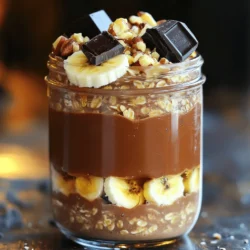 To make Chocolate Peanut Butter Overnight Oats, gather these simple items: - 1/2 cup rolled oats - 1 cup unsweetened almond milk (or milk of choice) - 2 tablespoons peanut butter (creamy or crunchy) - 1 tablespoon unsweetened cocoa powder - 1 tablespoon chia seeds - 1 tablespoon honey or maple syrup (adjust to taste) - 1/2 teaspoon vanilla extract - A pinch of salt - Toppings: sliced bananas, chopped dark chocolate, and crushed nuts You can swap out some ingredients for different flavors. Use any milk you like, such as oat or soy milk. If you want a nut-free option, use sunflower seed butter instead of peanut butter. For sweetness, try agave syrup or leave it out completely. You can also add spices like cinnamon for a warm touch. This recipe is both tasty and healthy. Each serving has about 350 calories. You get protein from the peanut butter and chia seeds. The oats provide fiber, which is great for digestion. If you top with bananas, you add potassium, too. Overall, this dish gives you energy and keeps you full for hours! For the full recipe, check out the section above. Making chocolate peanut butter overnight oats is easy and fun. Start by gathering your ingredients. You will need: - 1/2 cup rolled oats - 1 cup unsweetened almond milk - 2 tablespoons peanut butter - 1 tablespoon unsweetened cocoa powder - 1 tablespoon chia seeds - 1 tablespoon honey or maple syrup - 1/2 teaspoon vanilla extract - A pinch of salt - Toppings: sliced bananas, chopped dark chocolate, and crushed nuts In a medium bowl, mix the oats, almond milk, peanut butter, cocoa powder, chia seeds, honey or maple syrup, vanilla extract, and salt. Stir well until everything blends together. Then, pour the mixture into a mason jar or another airtight container. For creamy oats, use rolled oats instead of instant oats. Rolled oats soak well without becoming mushy. Use enough almond milk to keep oats moist. If you want creamier oats, add extra almond milk in the morning. Stir them well before eating. Prep takes only about ten minutes. After mixing, cover the jar and put it in the fridge. Let it chill overnight or for at least four to six hours. This gives the oats time to absorb the liquid and soften. You can make a few jars at once to enjoy all week. For a quick breakfast, prep on Sunday for the week ahead. Follow the [Full Recipe] for all details on making this tasty dish! To make creamy oats, use enough liquid. The ratio of oats to almond milk is key. For each half cup of oats, add a full cup of liquid. The almond milk should be cold, as it helps the oats soak well. Stir the mixture thoroughly to break up any clumps of peanut butter. If the oats look too thick after chilling, add a splash more milk before serving. When making these oats ahead, use an airtight container. This keeps the oats fresh and tasty. They last up to five days in the fridge. You can prepare several jars at once for quick breakfasts. Just top them with fresh fruits and nuts right before eating. This keeps the toppings crunchy and bright. Mix all your ingredients well in a bowl. Start with the almond milk, then add the oats. Add peanut butter next, followed by cocoa powder and chia seeds. Honey or maple syrup adds sweetness, so adjust it to your taste. Finally, sprinkle in a little salt to enhance the flavors. Mixing well ensures every bite is full of rich chocolate and peanut butter goodness. For the full recipe, check out the detailed steps above! {{image_2}} You can add many flavors to your chocolate peanut butter overnight oats. Try adding a scoop of protein powder for a boost. You can mix in your favorite spices too. Cinnamon or nutmeg adds warmth. You might also enjoy a splash of espresso for a coffee flavor. If you like fruit, add berries or diced apples for a fresh taste. Toppings can change your oats from good to great. You can use sliced bananas for a sweet touch. Chopped dark chocolate is a fantastic choice for extra richness. Crushed nuts add crunch. Try coconut flakes for a tropical flavor. You can also sprinkle some granola for added texture. Mix and match your toppings to keep it exciting! Making this recipe vegan is simple. Use almond milk or oat milk instead of dairy. Swap honey for maple syrup to keep it plant-based. For a gluten-free option, ensure your oats are certified gluten-free. This way, everyone can enjoy this tasty treat without worry. You can create a delicious meal that fits many diets! After making your chocolate peanut butter overnight oats, you might have some left. Store your oats in an airtight container. A mason jar works great. Keep them in the fridge. This keeps them fresh for the next day. Just remember to seal them tightly to avoid any weird smells. Your overnight oats can last in the fridge for up to five days. If you want to keep them longer, you can freeze them. Use freezer-safe containers or bags. When you are ready to eat, thaw them in the fridge overnight. They can taste just as good after freezing. If you prefer warm oats, you can reheat them. Take the oats out of the fridge and stir them. Add a splash of almond milk to help loosen them up. Heat in the microwave for about 30 to 60 seconds. Stir again and check the temperature. If they need more heat, pop them back in for another few seconds. Enjoy your warm, tasty oats! Overnight oats are a great breakfast choice. They are high in fiber, which helps digestion. They also provide steady energy thanks to complex carbs. Eating oats may lower cholesterol levels, which is good for heart health. The chia seeds add omega-3 fatty acids, great for your brain. Peanut butter adds protein and healthy fats, making you feel full longer. Yes, you can use many kinds of milk. Almond milk, soy milk, or oat milk work well. Each type adds a different flavor. Regular cow's milk is also fine if you prefer it. Just pick what you like best! You can keep overnight oats for up to five days in the fridge. The oats will soak up the liquid and stay fresh. Make sure to store them in an airtight container. If you notice any odd smells or textures, it’s best to toss them. Absolutely! This recipe is perfect for meal prep. You can make several jars at once. Just layer them in jars and keep them in the fridge. Grab one in the morning for a quick, healthy breakfast. You can add many fun flavors to this recipe! Try adding fruits like berries, apples, or peaches. Nuts and seeds can give a nice crunch. You might also like a dash of cinnamon or a sprinkle of cocoa nibs. Mix and match to find your favorite! In this blog post, we explored how to make chocolate peanut butter overnight oats. We discussed the ingredients needed, prep steps, and ways to ensure the best texture. I shared tips for storage and delicious variations. Remember, these oats are easy to customize for your taste. They are a healthy meal option and good for meal prep too. I hope you feel inspired to make your own overnight oats and enjoy this tasty dish!